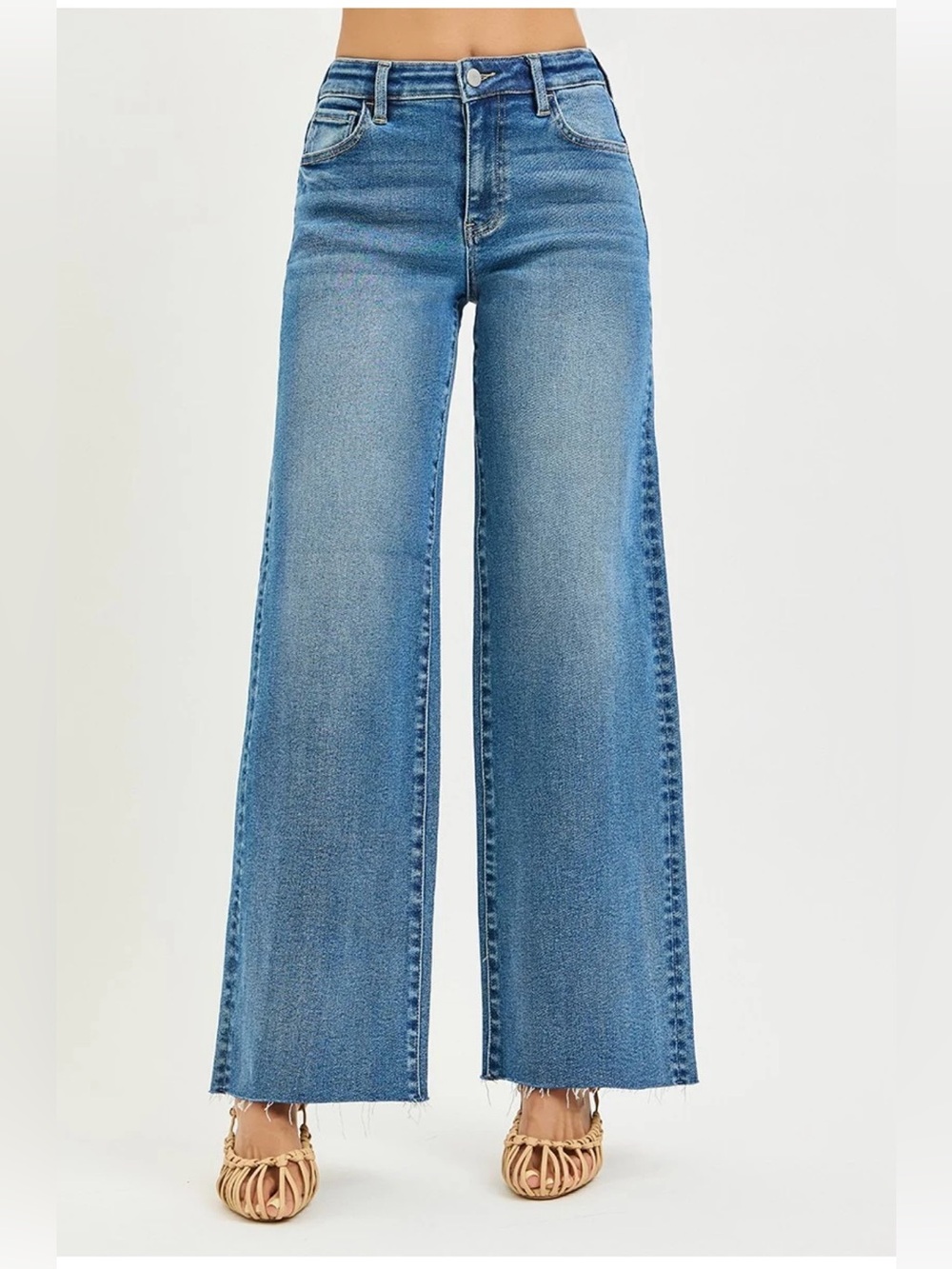 Risen Jeans | high rise wide leg raw hem jeans